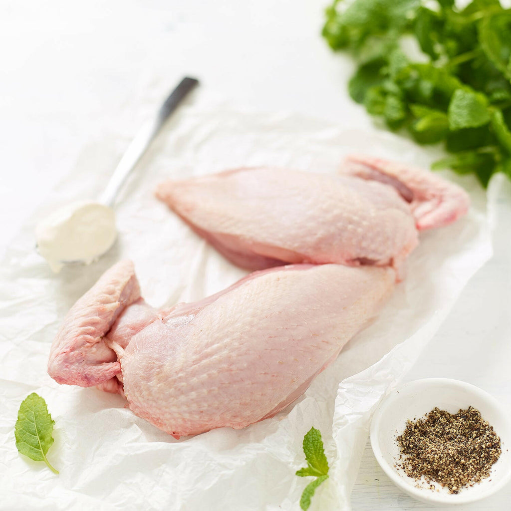 Free Range Chicken Breast Portion with mint leaves, black pepper and Crème fraîche