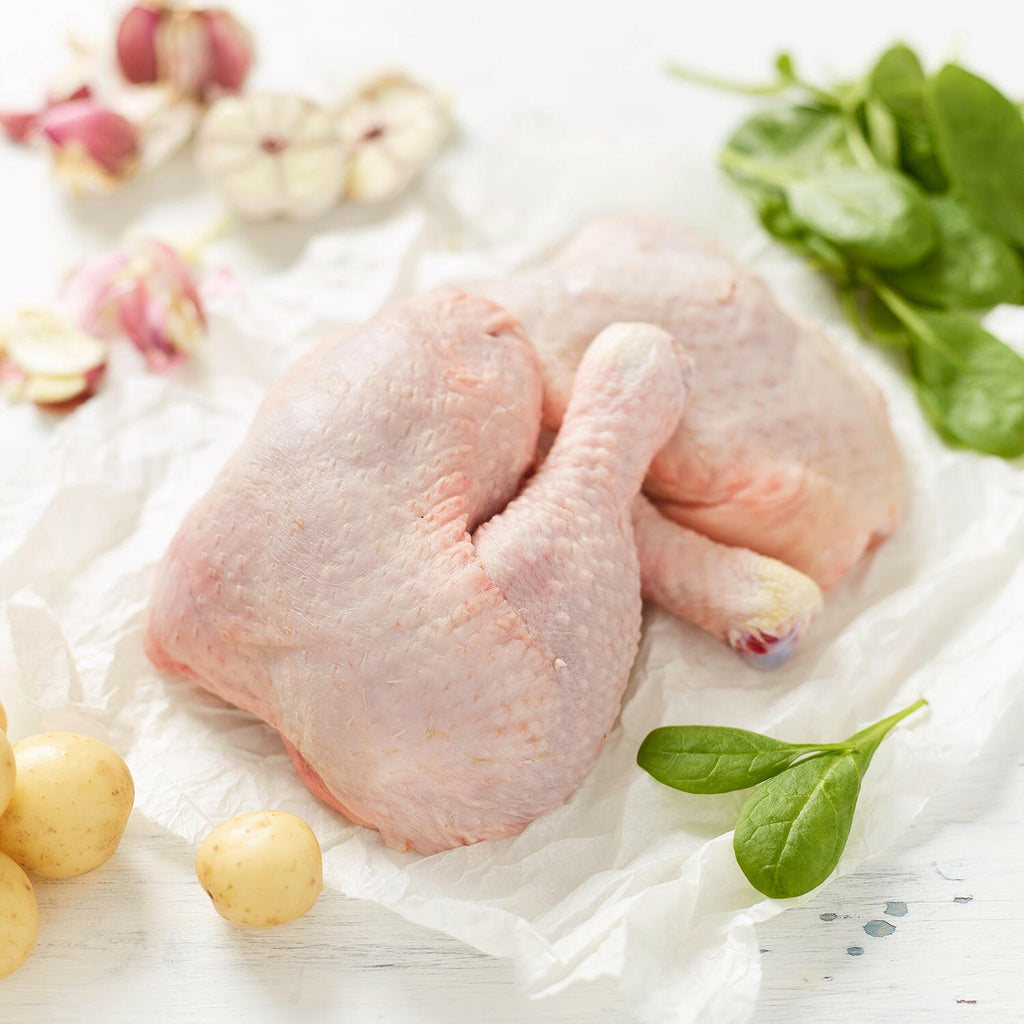 Free Range Whole Chicken Legs Whole with garlic bulbs, spina