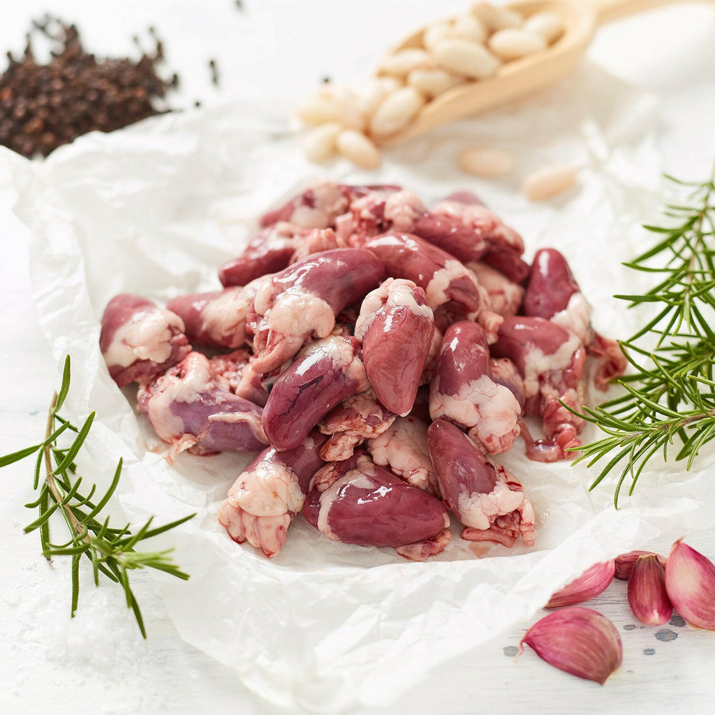 Free Range Chicken Hearts with garlic, rosemary, peppercorns and cannellini beans